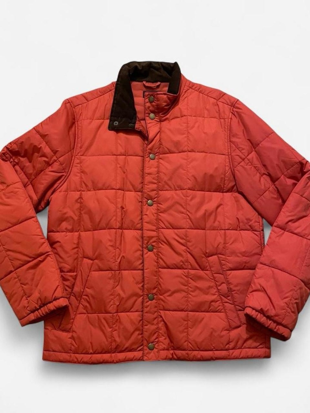 Men's Lands End Lightweight Quilted Red Puffer Jacket with Contrast Collar